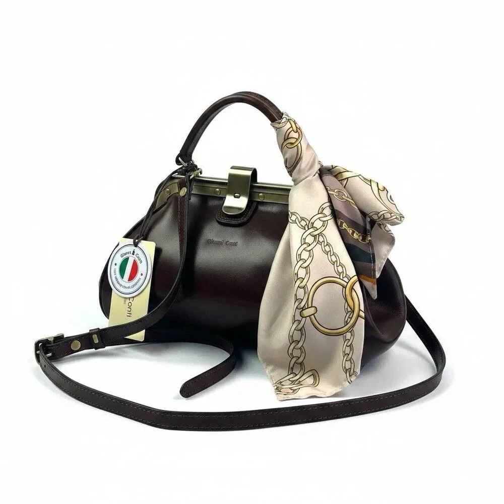 NWT Gianni Conti Brown Leather Doctor Bag Made in Italy Satchel Old Money Preppy